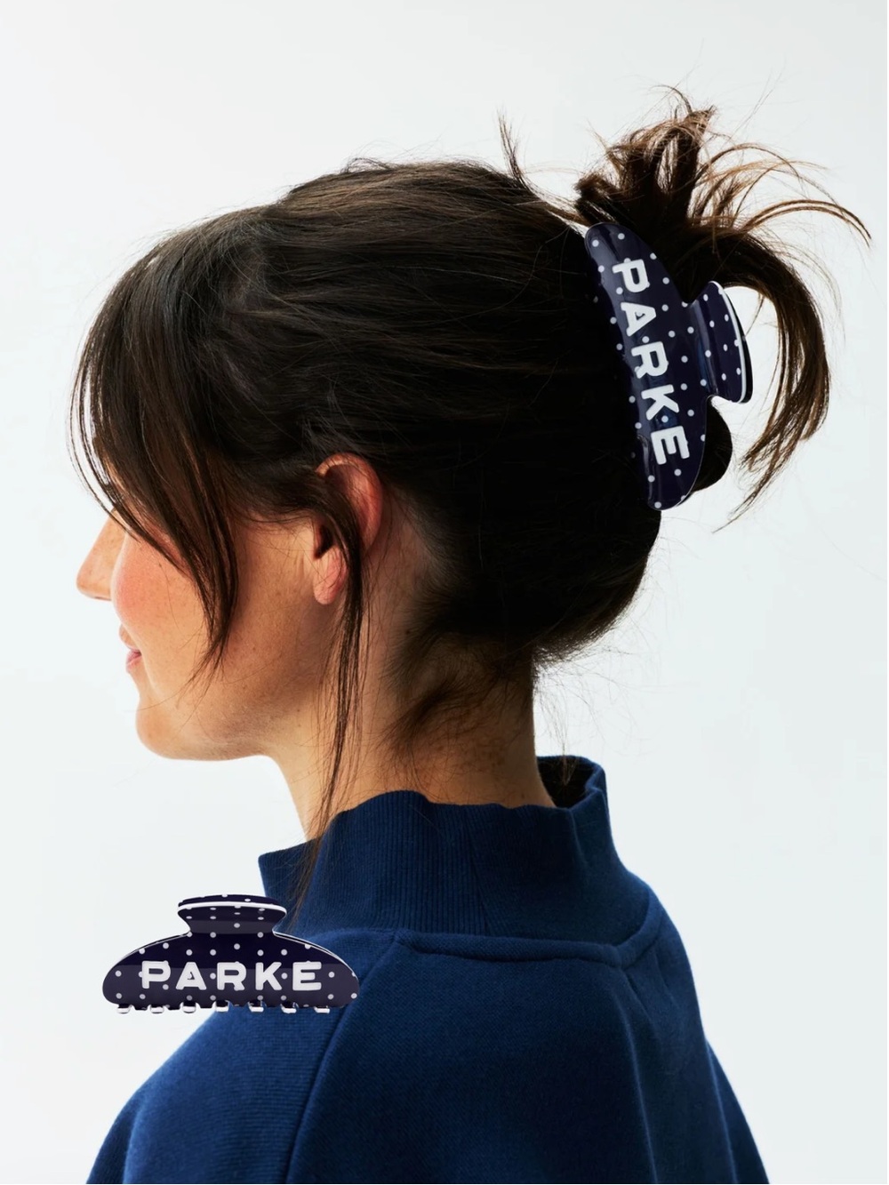 Parker Navy Polka Dot Hair Claw - Women's Hair Accessory